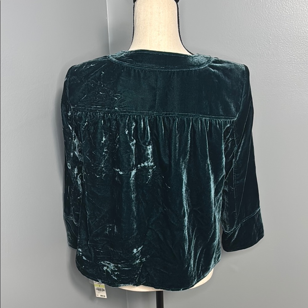 NWT Style & Co Women’s Green/Teal Velvet Blazer Jacket Sz 4 - Picture 4 of 8